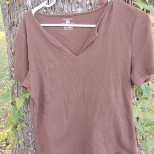 Jones New York Sport Xl Short Sleeve Brown V-Neck  Tee